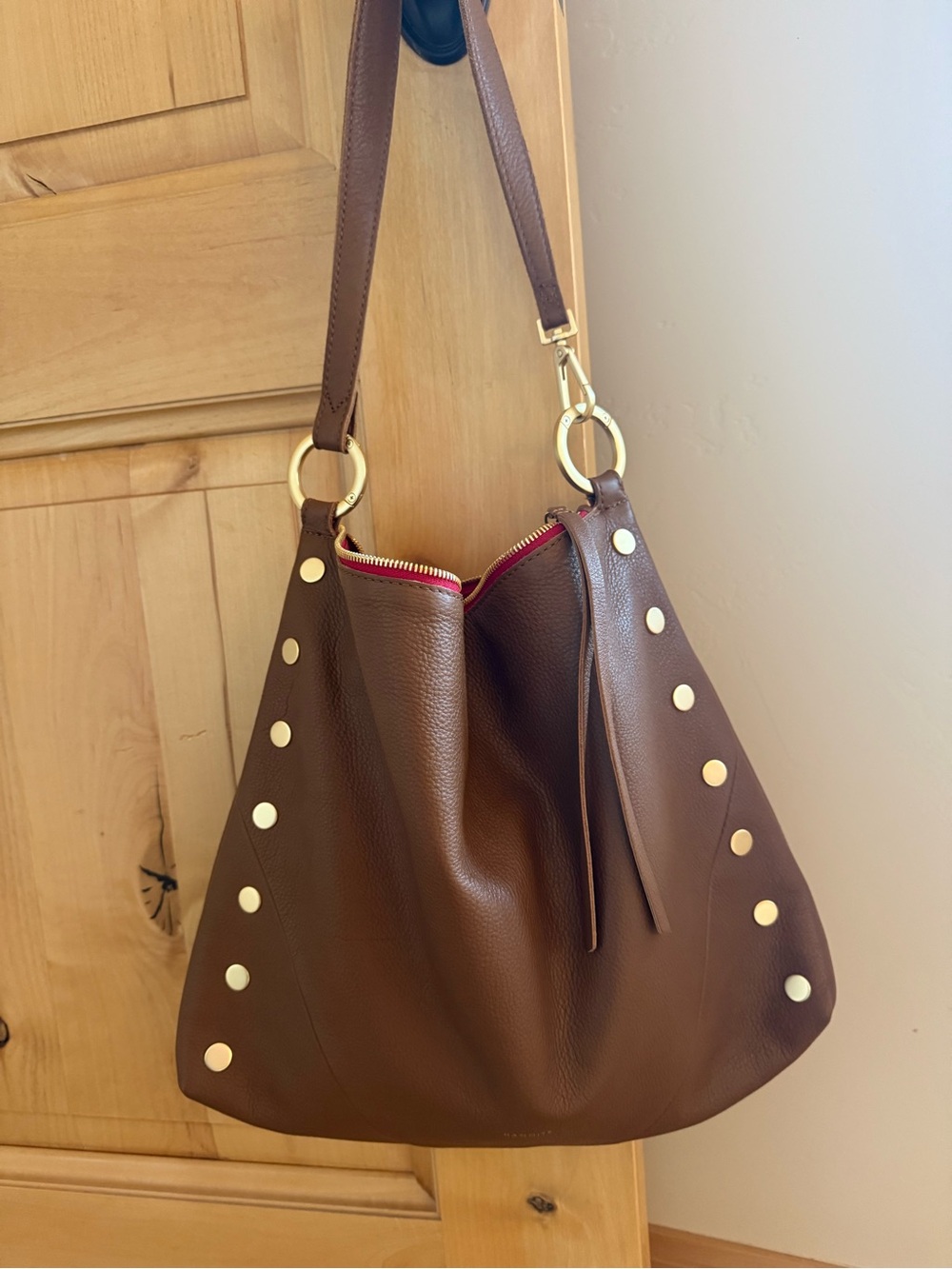 Hammitt Mahogany Leather Kyle with Gold Rivets